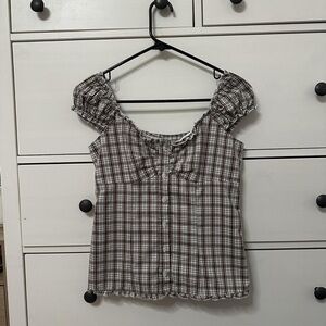 Hollister Checkered Puff Sleeve Blouse
